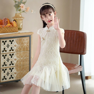 Girls' Cheongsam Dress Summer 2025 New Style for Older Children, Improved New Chinese Style, Fashionable Princess Dress for Little Girls