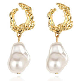 珍珠垂坠耳环镀金防过敏耳饰 女士生日婚礼潮流珠宝礼物跨境热销