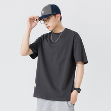 夏季美式潮牌字母压胶重磅短袖t恤男纯棉宽松休闲男生半袖衫体恤