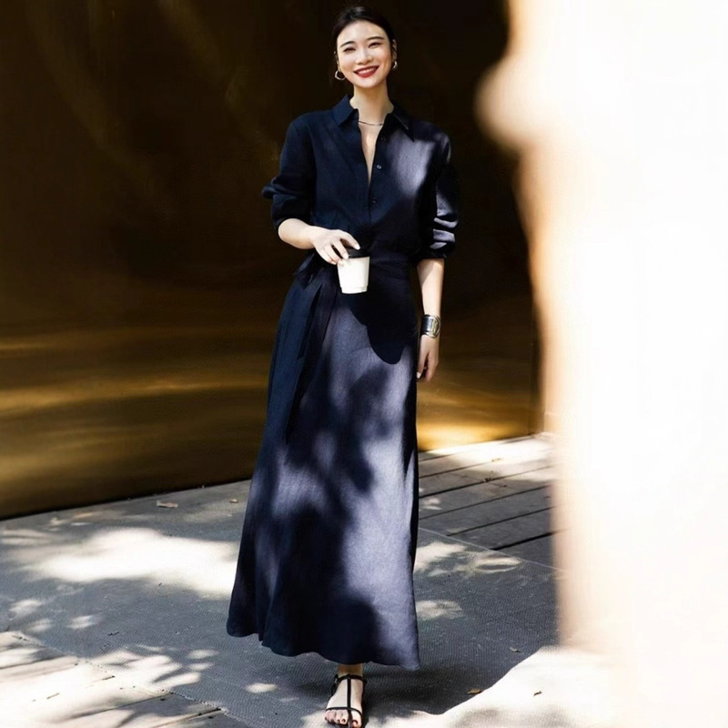 Linen Casual Suit with a Slimming Effect, Shirt and Skirt Set