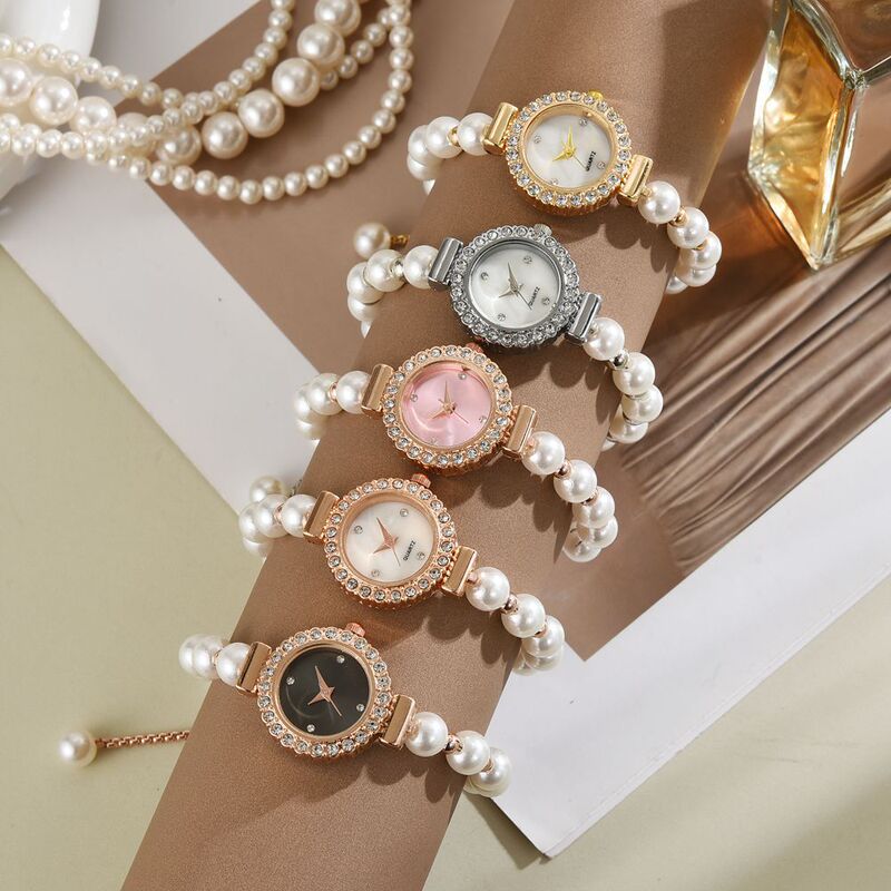 Cross-border female student watch ball quicksand academic style temperament dial decorative pearl lazy pull-out bracelet watch Cross-border female student watch ball quicksand academic style temperament dial decorative pearl lazy pull-out bracelet watch