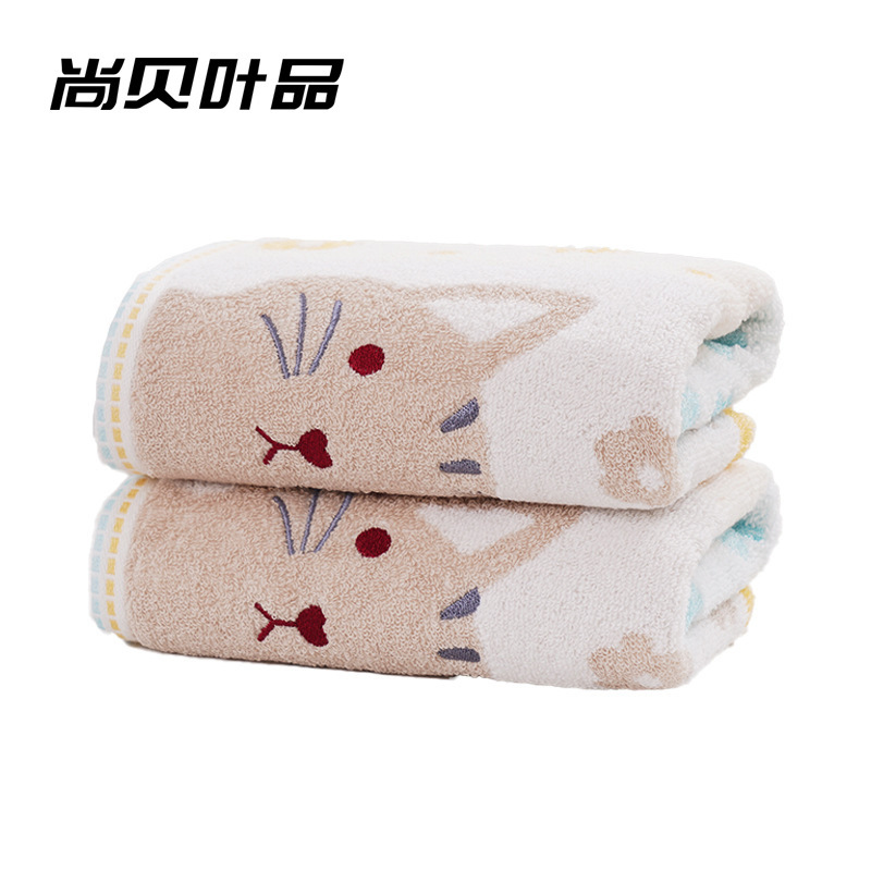 Gaoyang factory wholesale yarn-dyed embroidery cute kitten cotton towel bamboo fiber jacquard bath towel summer beach towel