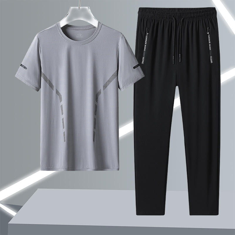 Hombre corriendo rápido secado deportivo set de hielo hombre de verano rápido secado pantalones cortos de mangas cortas ropa deportiva pantalones casuales