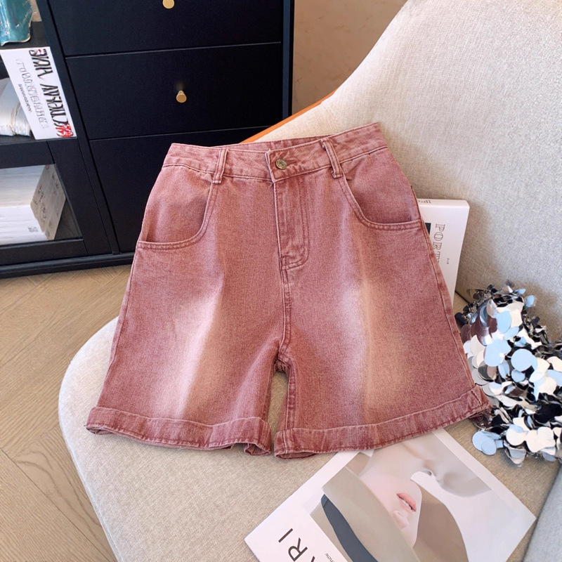 Dirty Pink Wide-Leg Denim Short Women's Summer 2024 New Loose A-Line Versatile Sexy Trendy Curled Hot Pants