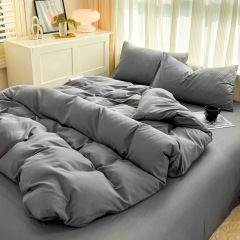 厳選された無地の4点セット、シンプルなウォッシュド加工の掛け布団カバー、起毛加工の学生寮用シングル冬用寝具卸売