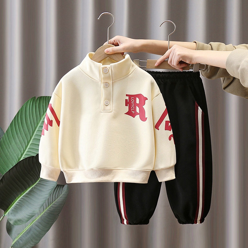 7833 ropa para niños traje de primavera para niños 2025 nuevo suéter de cuello alto de moda para niños de dos piezas de marca de moda de primavera y otoño