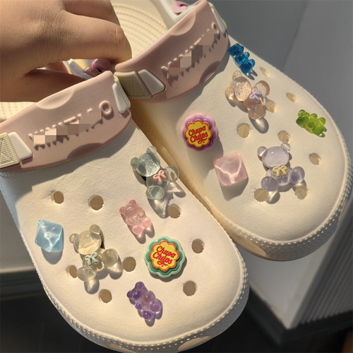 New transparent water ripple contrasting color sparkling geometric bear cave shoes shoe flower shoe buckle accessories DIY retro contrasting color