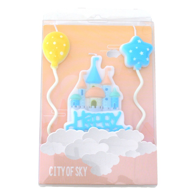 Nuevo sueño de los niños carta Castillo vela happybirthday globo de aire caliente pastel de cumpleaños decoración vela