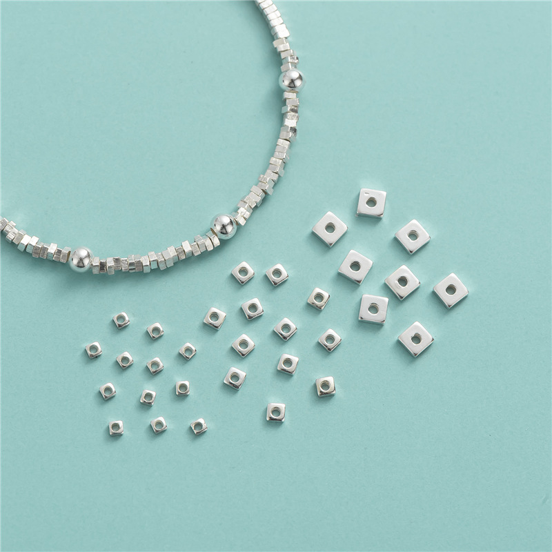S925 sterling silver plain silver small square broken silver gasket DIY handmade beaded pearl bracelet mini spacer accessories