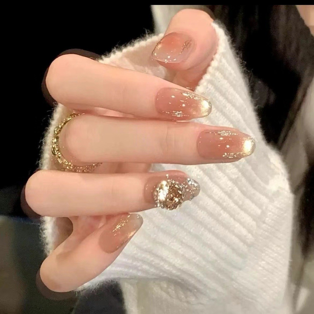 Uñas postizas hechas a mano con diamantes de imitación brillantes, estilo popular, uñas postizas de alta gama, estilo puro y sensual, efecto iluminador, piezas de uñas postizas hechas a mano.