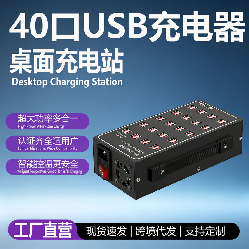 Cross-Border Exclusive Supply of 40-Port Aluminum Alloy Multi-Port Charger with Fan, Mobile Phone Charging Station, Multi-Device Fast Charging Source Cross-Border Exclusive Supply of 40-Port Aluminum Alloy Multi-Port Charger with Fan, Mobile Phone Charging Station, Multi-Device Fast Charging Source