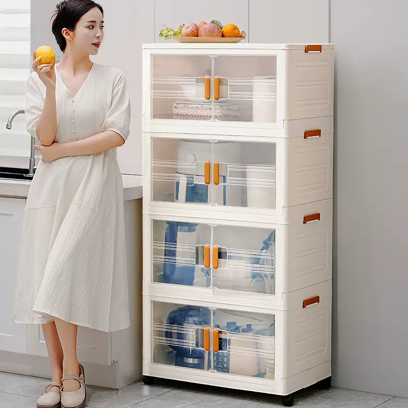 透明折叠整理衣柜卧室衣服零食收纳盒儿童多层储物箱收纳柜带滑轮