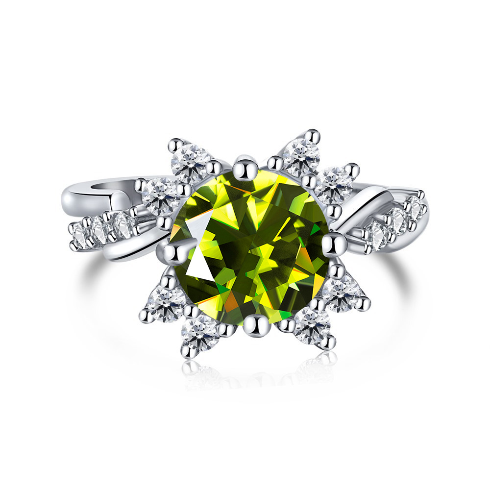 Aliexpress transfronterizo s925 anillo de plata de nieve incrustado 2 quilates anillo de piedra de mosaico de color