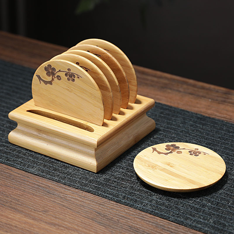 Accesorios de té de kung fu transfronterizos Taza de bambú y madera almohadilla de soporte de taza de té aislante térmico pequeño soporte de taza de té anticaldor redondo ceremonia de té doméstica