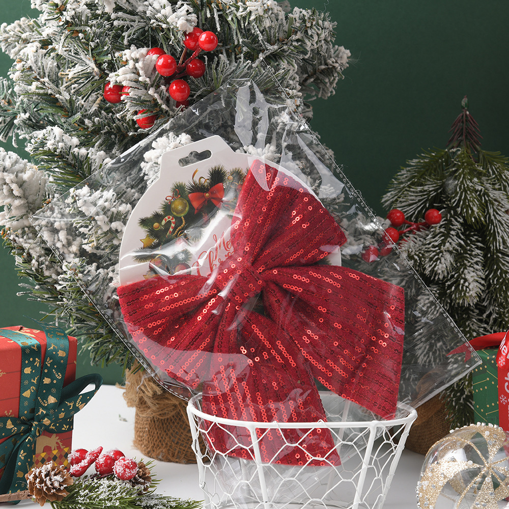 Nuevo lazo transfronterizo decoración navideña lentejuelas destello moda arco colgante de árbol de Navidad venta directa de fábrica