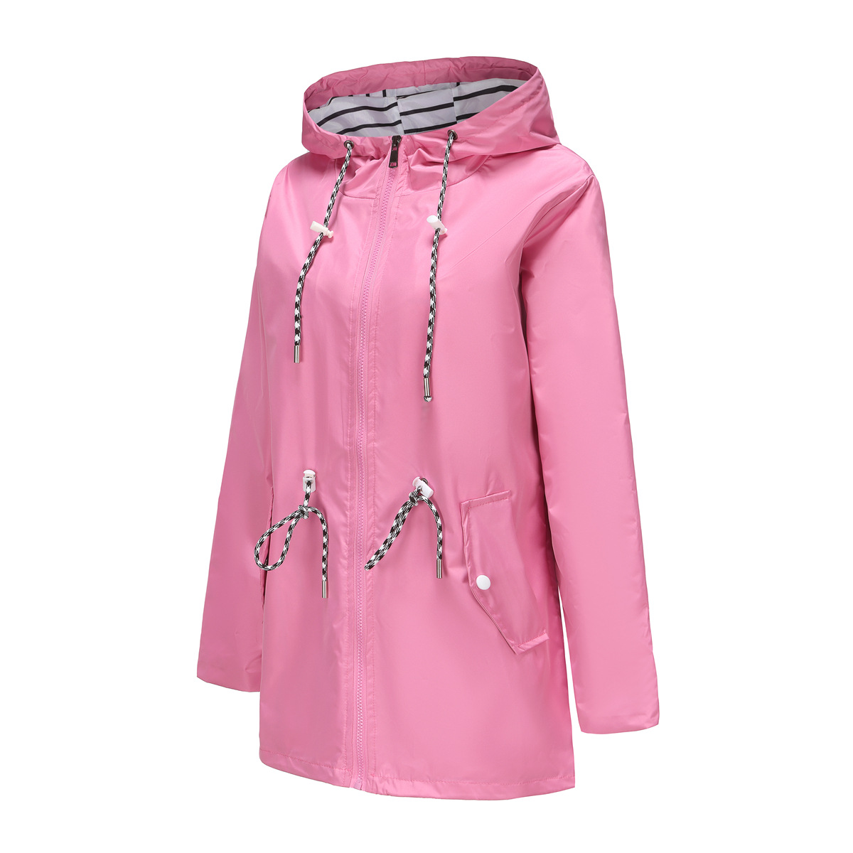 nieuwe lange mouwen anti-spatwater lange windjack dames capuchon gestreepte regenjas cross border plus size dameskleding_voghion.com