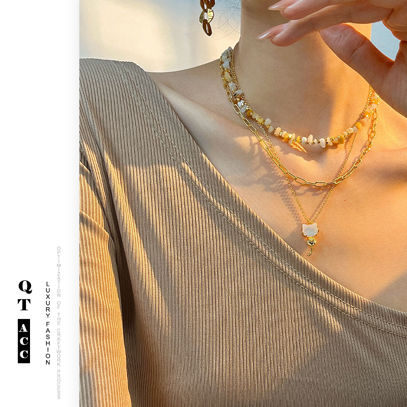 Original lindo gatito animal collar de acero de titanio conchas colgante de mujer joyas de alta calidad de oro 18K joyas