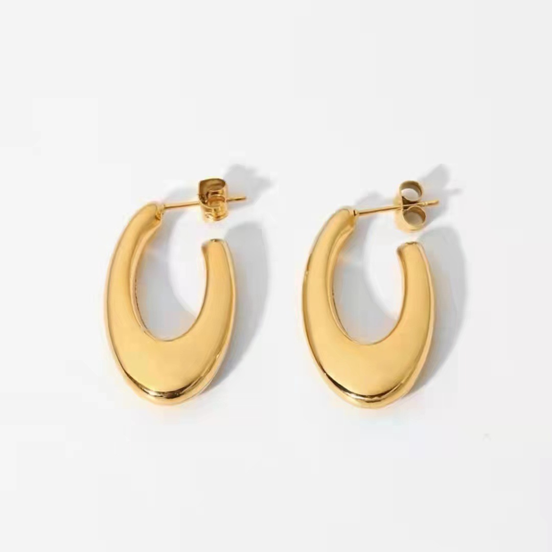 304 Stainless Steel Ear Needle Material PVD Coated 18K Gold Real Gold Plated U Shape 304 Stainless Steel Simple Style Waterproof Non Tarnish Earrings