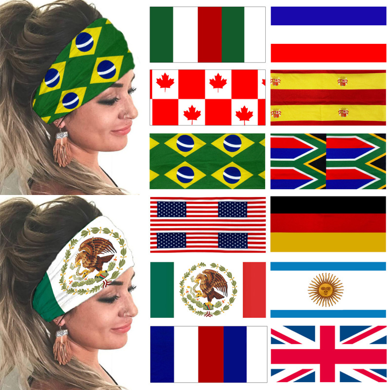 Headscarf with National Flag Pattern, Sports Headband, Elastic Wide-Brimmed Headband, Yoga Hairband for Men and Women, Wholesale Wreath Headwear