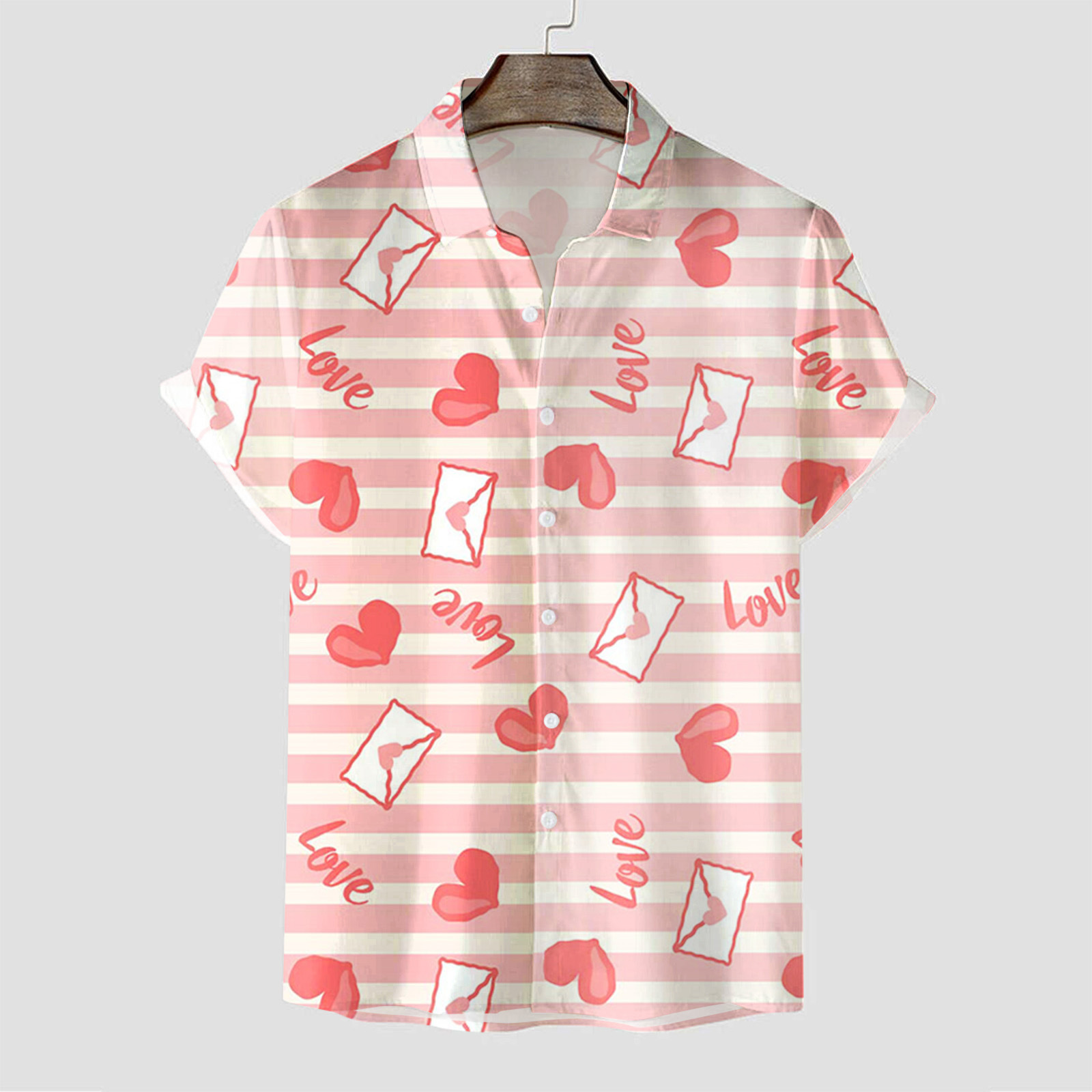 Camisa de manga corta para hombre transfronteriza de la estación Camisa estampada digital 3D de cuatro lados Camisa explosiva del día de San Valentín