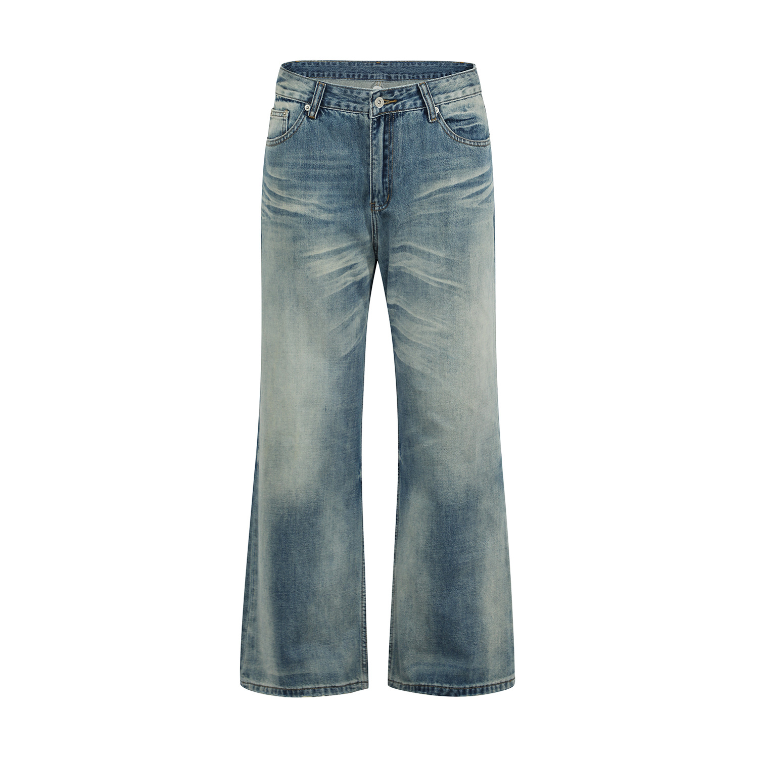 K728高街复古高级感水洗蓝TBR牛王街潮设计男女款宽松直通牛仔裤