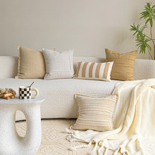 自然风棉麻轻奢抱枕客厅靠枕侘寂风高端民宿酒店腰枕米色黄色靠垫