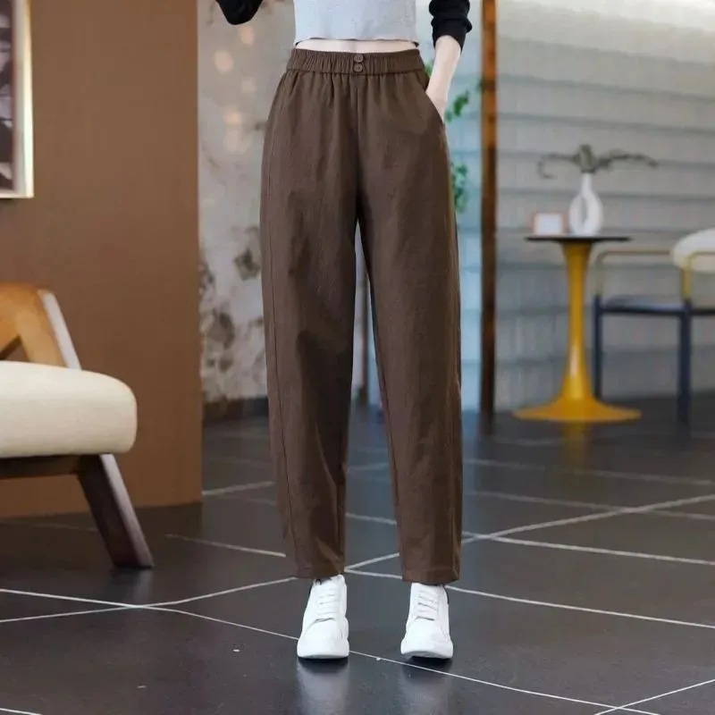 2026 primavera nuevos pantalones Harun de cintura alta pantalones de estilo universal para cubrir la carne de mediana edad, pantalones de moda, pantalones de pantalones