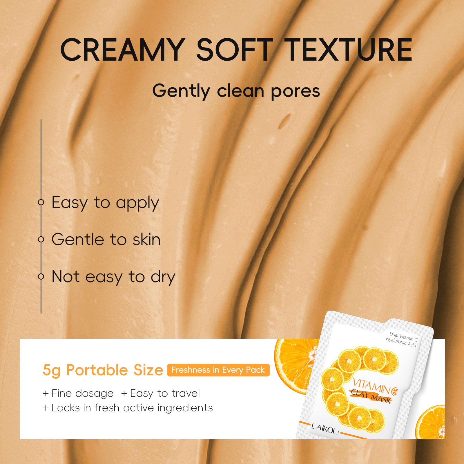 Cross-border in-stock new LAIKOU Vitamin c Mud Mask 5g*12 for pore cleansing, hydration and moisturizing, one-stop delivery undefined