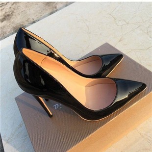 2024 new foreign trade women's shoes wholesale 12CM pointed stiletto heel high heels size code cross-border black patent leather shoes