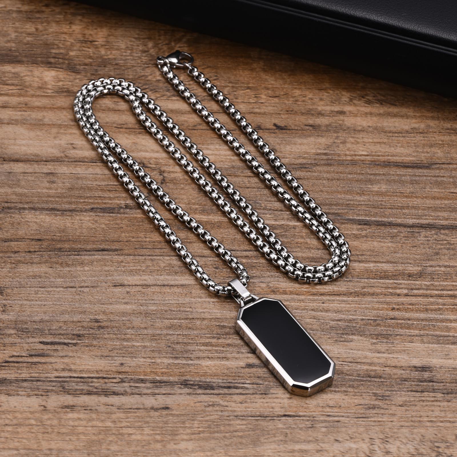 Chencui Men's Necklace, Stainless Steel Drop Glue Hanging Tag, Smooth Plain Pendant, Geometric Fashion and Simplicity_voghion.com