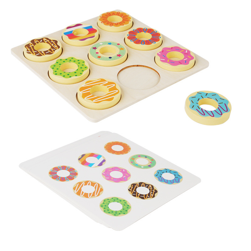 Juguetes de educación temprana para niños de madera, donas, rompecabezas de combinación de colores, material didáctico de educación temprana de jardín de infantes