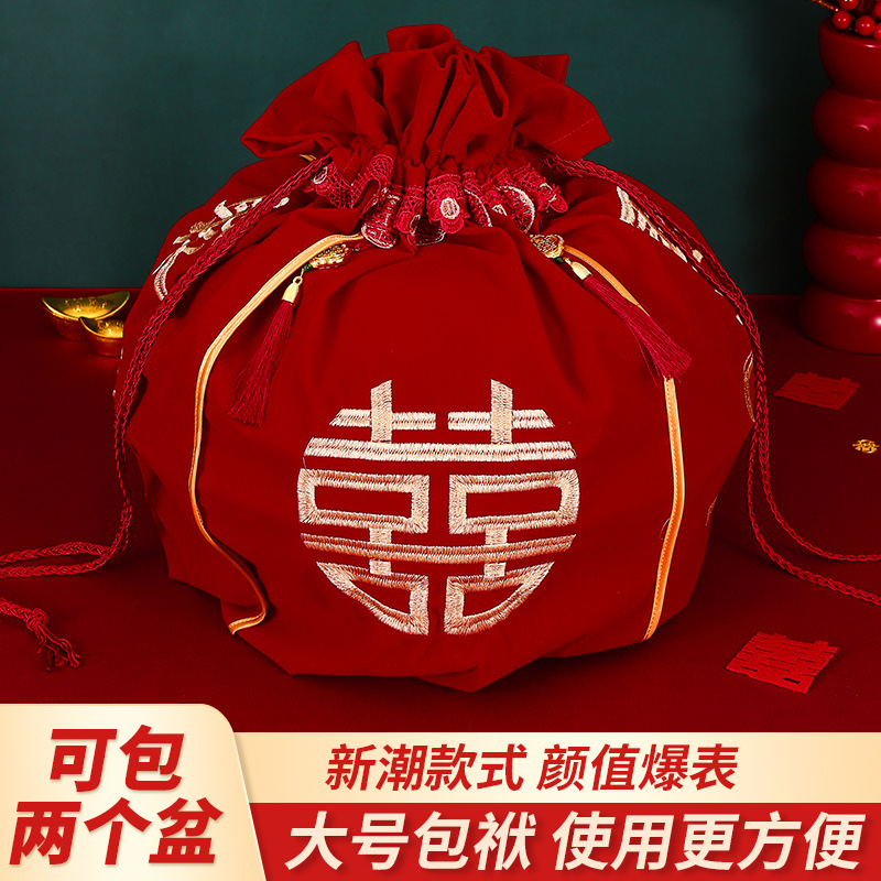 Venta directa de fábrica, bolsa de boda, bolsa de cuero, tela envuelta, dote de novia, bagaje rojo, bolsa de dote grande, tela de lavabo, suministros de boda