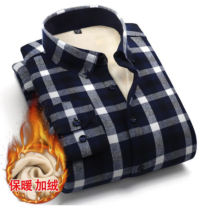 Winter New Pure Cotton Fleece-Lined Warm Plaid Shirt Men's Long-Sleeved Business Casual No-Iron Cold-Resistant Shirt Winter New Pure Cotton Fleece-Lined Warm Plaid Shirt Men's Long-Sleeved Business Casual No-Iron Cold-Resistant Shirt
