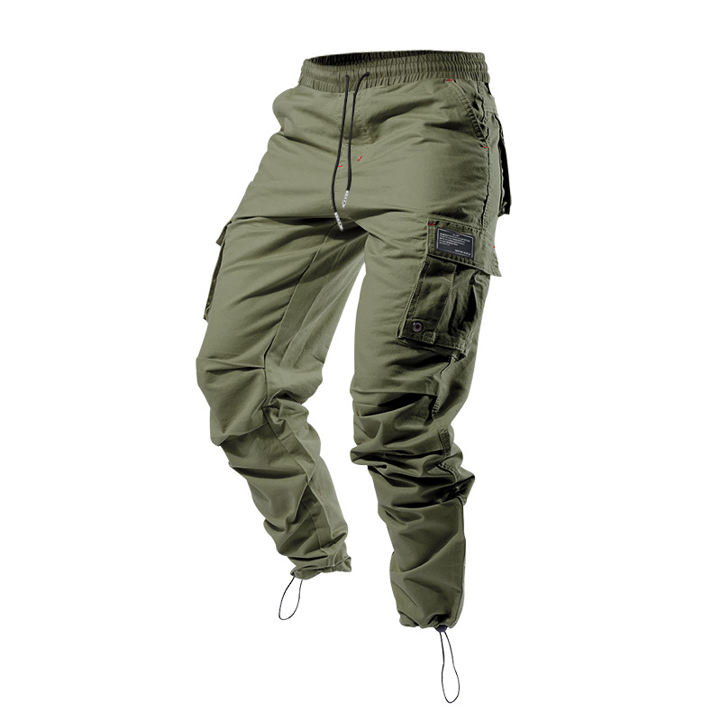 Herrenbekleidung Gewebte Stoffhose mit Kordelzug und mehreren Taschen, einfarbig, lässige Arbeitshose_voghion.com