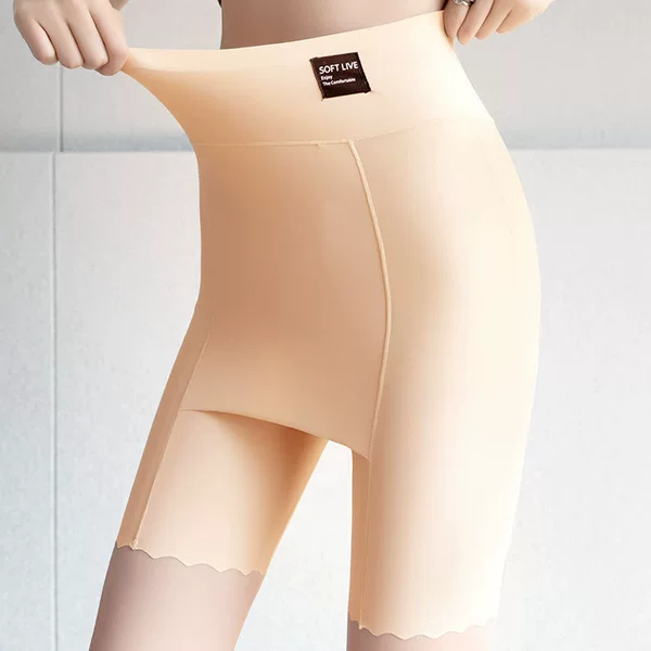 Summer Thin Ice Silk Seamless High-Waisted Tummy Control Leggings Women's Safety Shorts Plus Size Anti-Exposure