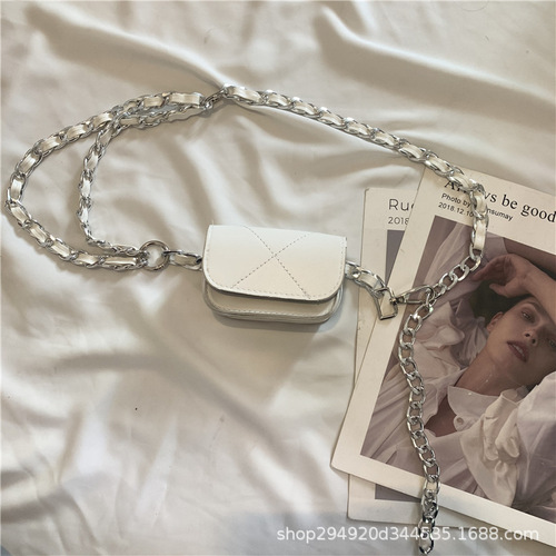 French retro chain woven waist chain for women, stylish metal belt, small bag accessory for women, cinching waist sash