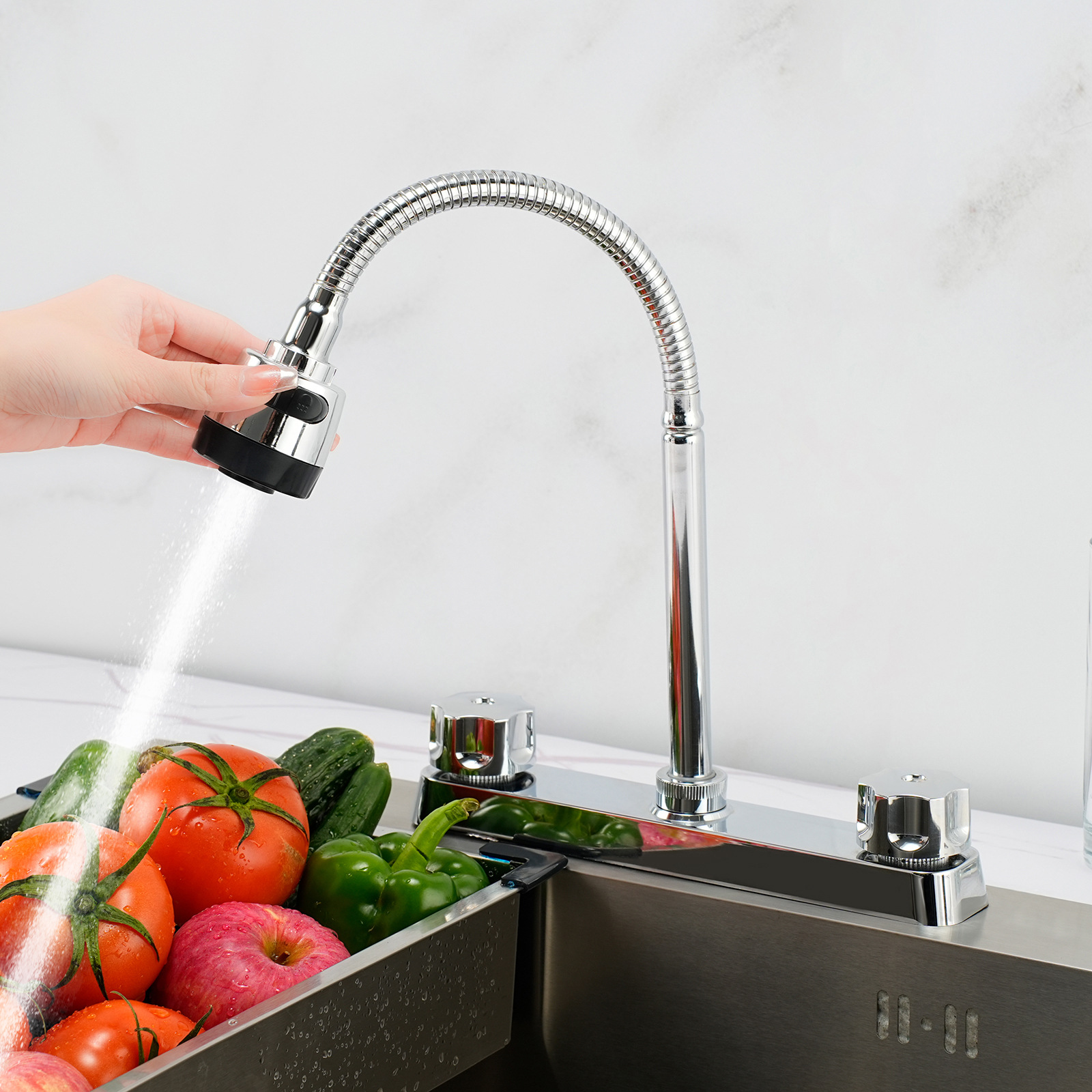 Cocina RV transfronteriza doble interfaz Amazon doble mango cocina 360 grados grifo giratorio