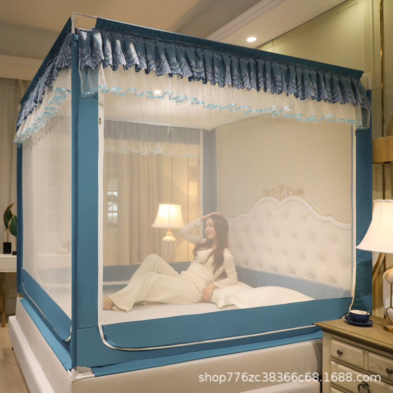 Baby Anti-Fall Mosquito Net for Home Use, Full Bottom, Three-Door, Prevents Falling Out of Bed, Zipper Mosquito Net, Reinforced and Thickened with Painted Frame