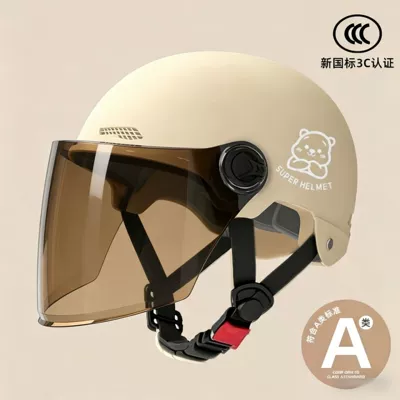 Motosiklet kaskı (dəbilqə) – New national standard 3C certification electric - 02-khaki-brown-long-mirror-silver-white-bear