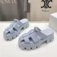 Guangzhou Top-Quality Luxury Platform High-Heel Waterproof Wedge Braided-Toe Roman Sandals for Women with Triangle Logo