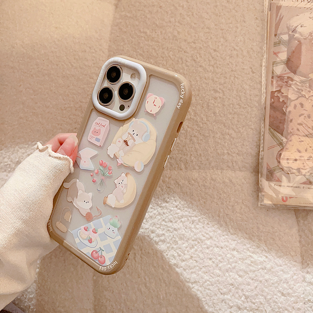 Cute Lazy Cat Phone Case For Iphone Hard Acrylic Protective Cover_voghion.com