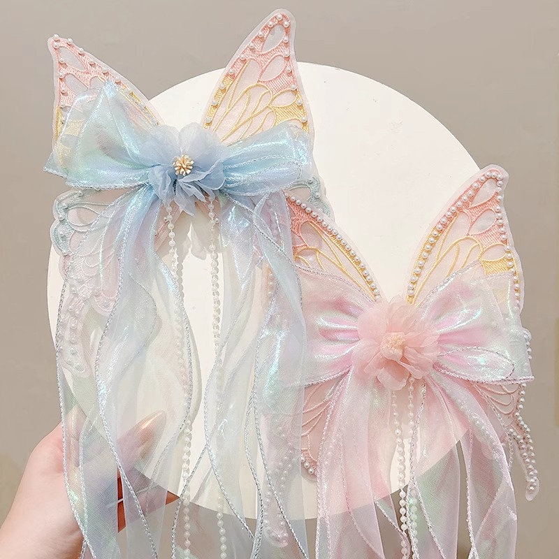 Niños gradiente mariposa clip para el cabello de la mujer super hadas arco clip superior niñas cráneo posterior clip de correa clip para el cabello