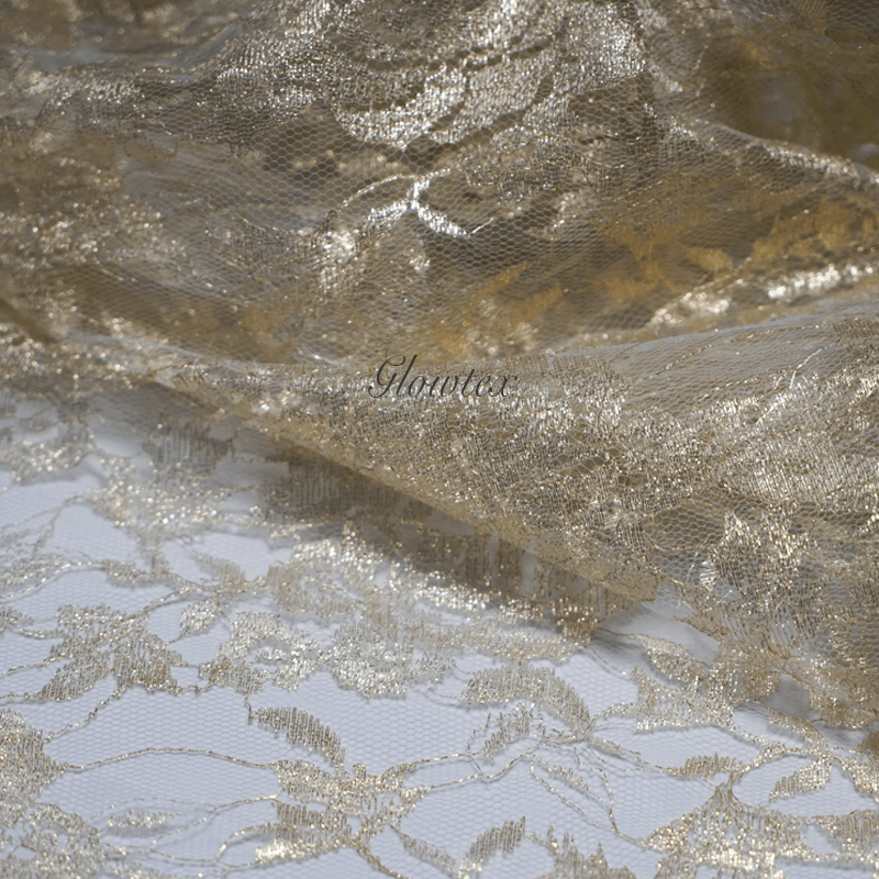 玫瑰金线蕾丝裙子金丝高端镂空网纱面料设计服装婚礼帷帽装饰头纱