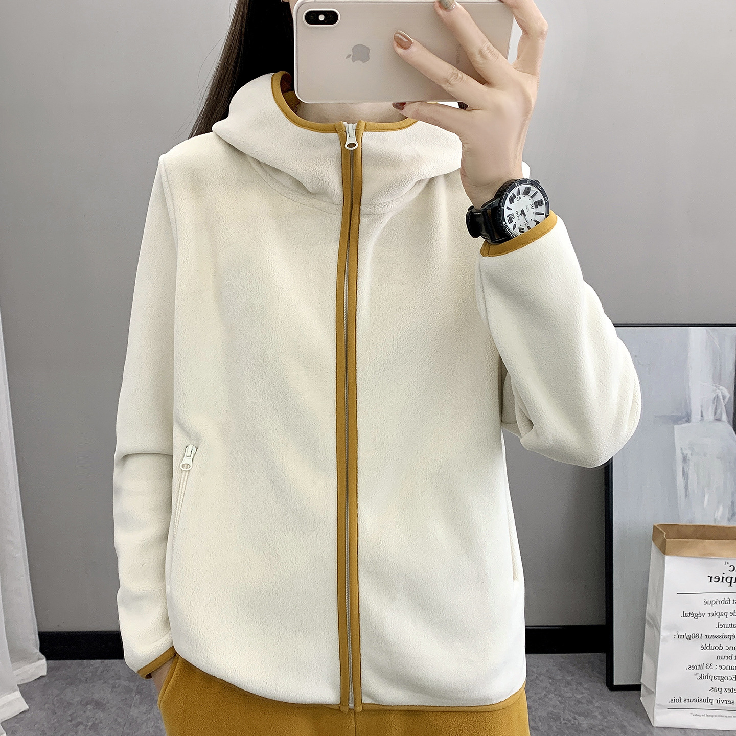 Popular Fleece Jacket for Women, Outdoor Winter Hooded Fleece Cardigan, Warm Camping Sports High-End Fleece Jacket