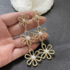 Advanced long retro metal earrings from pearl, European style, high-end, city style, flowered, wholesale