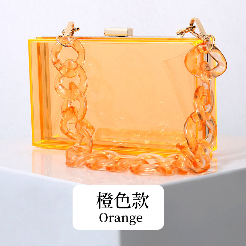 Verano nueva moda acrílico bolso de la cadena del hombro de las mujeres crossbody bolso de noche transfronterizo caja cuadrada bolsa transparente