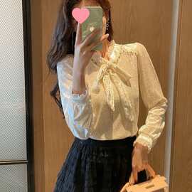 2025秋冬新款法式复古宫廷风蝴蝶结系带衬衫女设计感小众长袖上衣