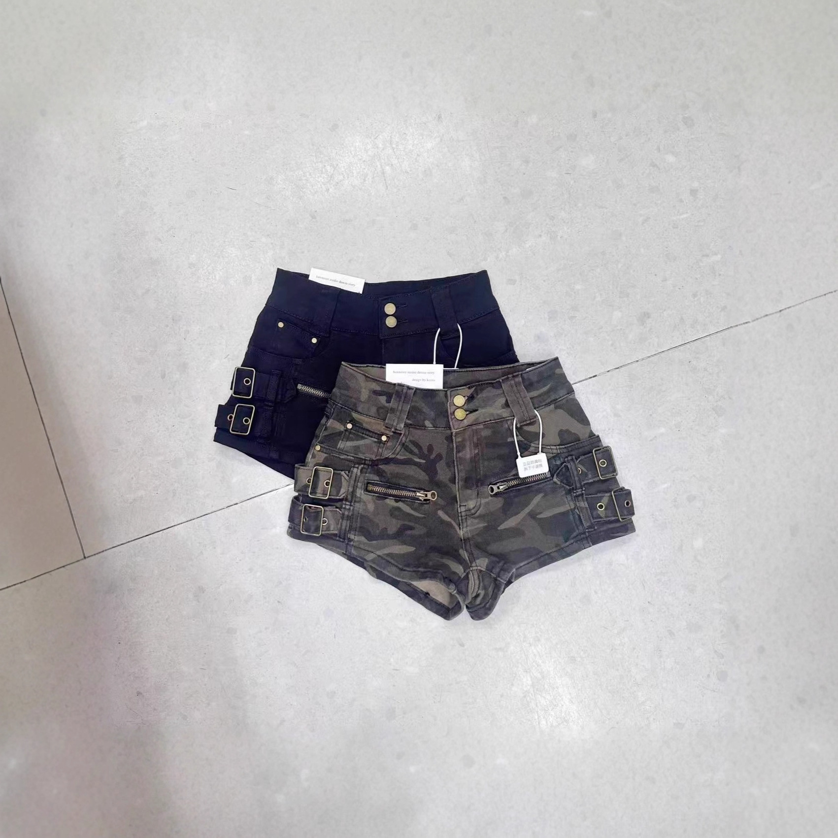 American High Street Camouflage Workwear Denim Shorts for Women New High-Waisted Hot Girl Hip-Covering Versatile Fashion Hot Pants 5826