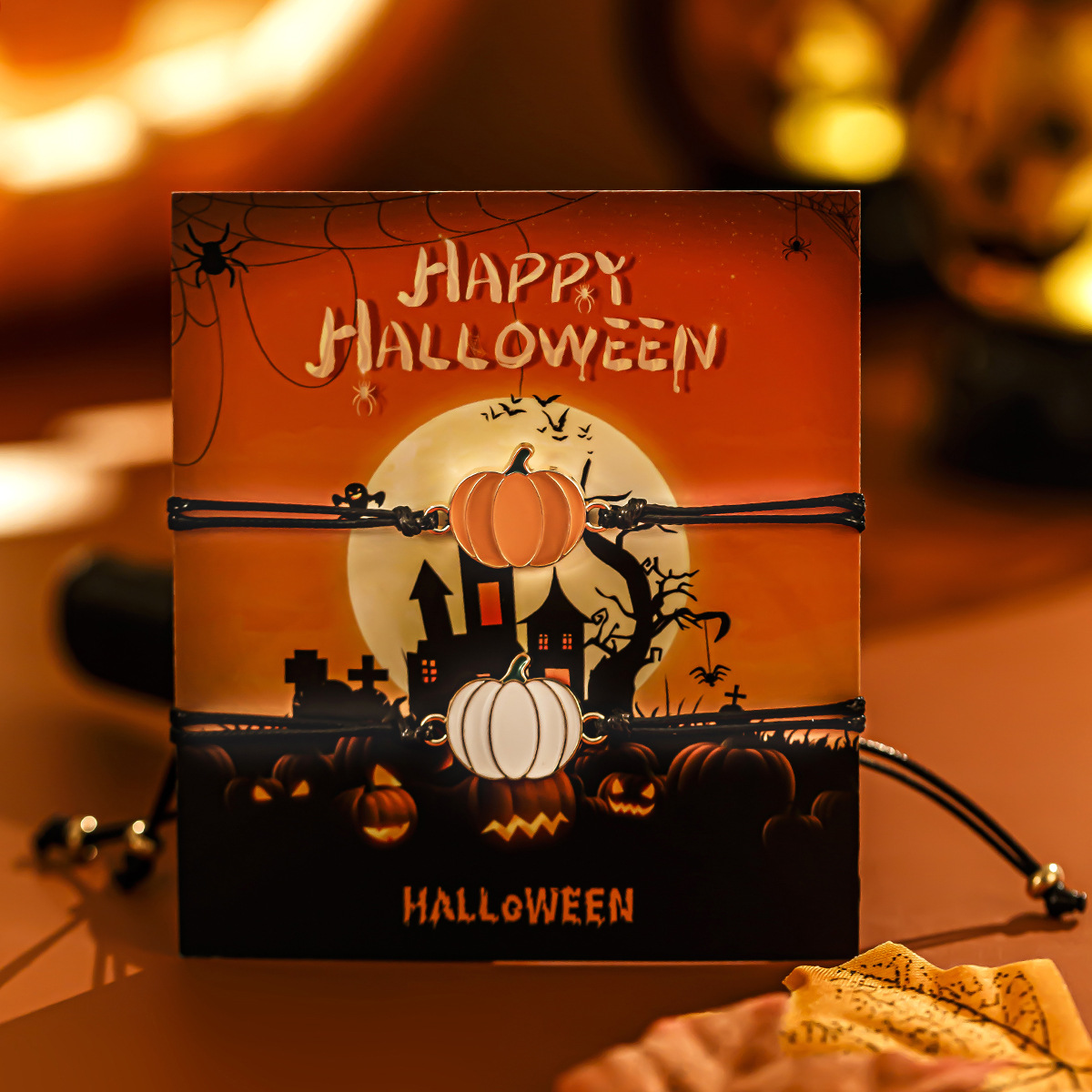 Halloween ghost leather wax line bracelet, dark wind bat alloy bracelet set_voghion.com