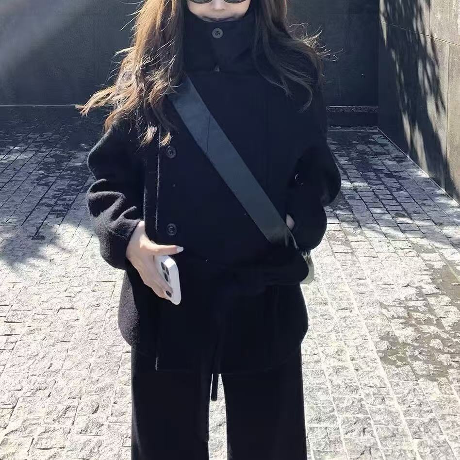 黄只zzpalte 金敏2.0 小个子短款黑色大衣羊毛毛呢外套女冬